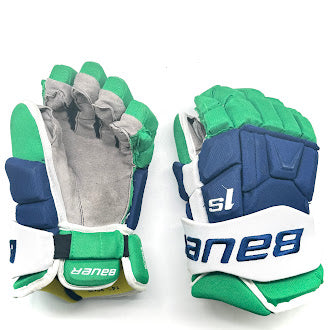 Bauer Supreme 1S - Gant NHL Pro Stock d'occasion - Brett Pesce (Bleu/Vert/Blanc)